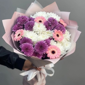 Букет "Настроение" из хризантем и гербер в Истре