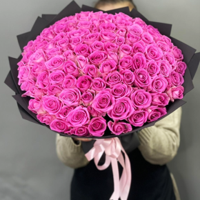 Букет 101 розовой розы Кения (40 см) в Истре
