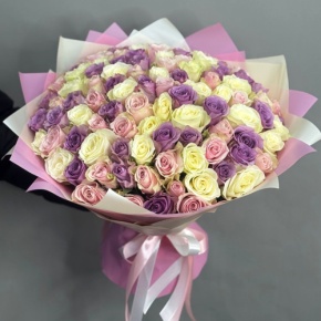 Букет из 101 розы пастельный микс (40 см) в Истре