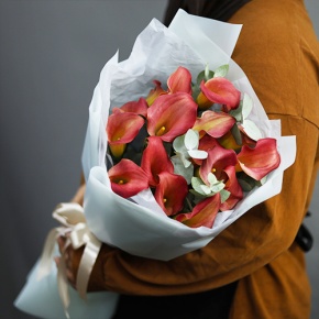 Букет из 17 нежных калл с эвкалиптом в Истре