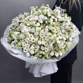 Букет "Эдем" из хризантем, маттиол и ромашек в Истре