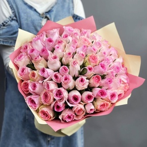 Букет из 75 розовых роз кения (40 см) в Истре