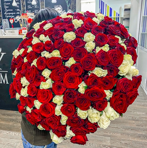 Букет 151 роза красный и белый микс (60 см) в Истре